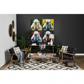 Mercana Phineas Black Leather With Brown Wooden Frame Accent Chair
