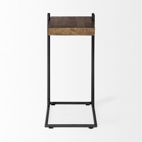 Mercana Maddox 16L x 13.5W x 27H Medium Brown Wood With Black Metal C-shaped End/Side Table Front