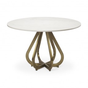 Mercana Laurent 48" Marble Top Gold Metal Base Dining Table Front