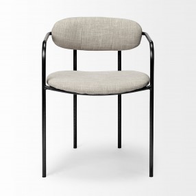 Mercana Parker I Beige Fabric Seat Gun Metal Gray Metal Frame Dining Chair Front