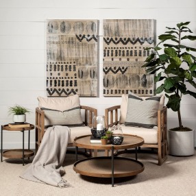 Mercana Kade III 16.9" Round Top Natural Brown Wood and Gray Metal Frame Tray-Style End/Side Table 1
