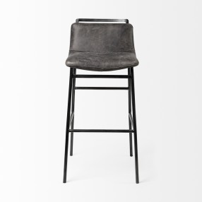 Mercana Kavalan 37.5" Total Height Ebony Leather Seat Black Metal Frame Bar Stool Front