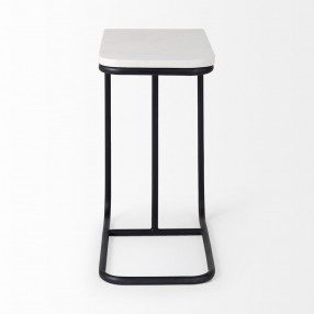 Mercana Kyra 12.0L x 20.0W x 23.0H White Marble Top W/Black Iron Frame C-Shaped End and Side Table Side
