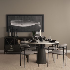 Mercana Parker Gray Fabric Seat Black Metal Dining Chair