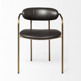 Mercana Parker Brown Faux Leather Seat Gold Metal Dining Chair Front