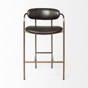 Mercana Parker Brown Faux Leather Seat Gold Metal Counter Stool Front