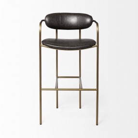Mercana Parker Brown Faux Leather Seat Gold Metal Bar Stool Front
