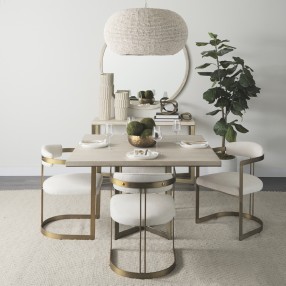 Mercana Hollyfield II Cream Fabric Seat W/ Gold Iron Frame Dining Chair Set
