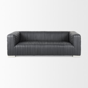 Mercana Ricciardo Black Leather Wrapped Three Seater Sofa Front