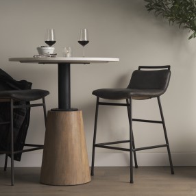 Mercana Maxwell 32" Round White-Black Wood With Black Metal Pedestal Bistro Table  3