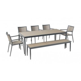 Alfresco Home Genevieve 72" Aluminum / Polywood Dining Bench - Lifestyle