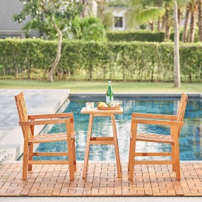Vifah Olina Honey 3-piece Fish Bone Eucalyptus Wooden Outdoor Convesation Set, Front Angle