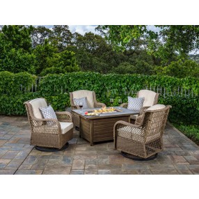 Tortuga Outdoor Rio Vista 5 pc Fire Table Chat Set With Outdoor Wicker Swivel Chairs