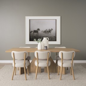 Mercana Owen Dining Chair With Medium Brown Wood and Beige Fabric