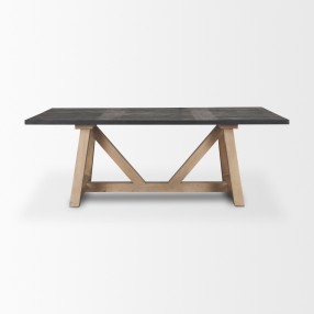 Mercana Rialto Rectangular Two-Tone Black and Brown Solid Wood Dining Table Front