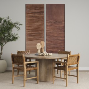 Mercana Shane Brown Wood With Woven Brown Leather Dining Armchair