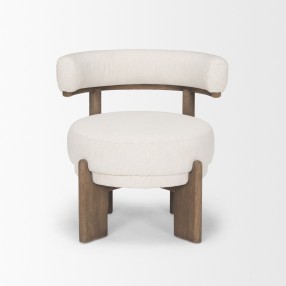 Mercana Souvik Dark Brown Wood With Oatmeal Fabric Accent Chair Front