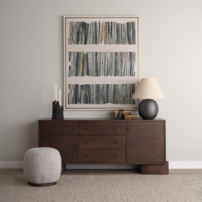 Mercana Siren Gray Fabric With Dark Brown Wood Round Accent Stool