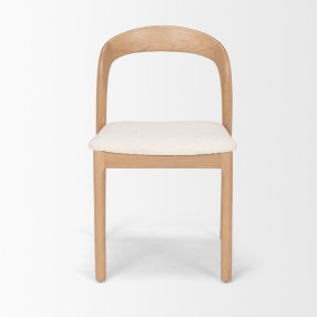 Mercana Nobu Oak Wood With Cream Fabric Open Back Dining Chair Front