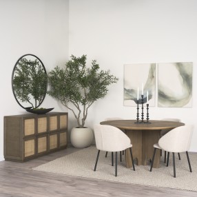 Mercana Sonomi Brown Solid Rubber Wood With Round Oak Tabletop Dining Table