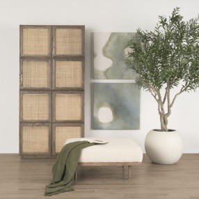 Mercana Sina Brown Oak Wood With Natural Rattan 2 Door Curio Cabinet