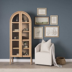 Mercana Callum Light Brown Elm Wood w/ Glass Doors Arched Curio Cabinet