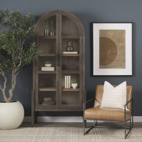 Mercana Stratton Gunmetal With Genuine Aged Brown Leather Upholstered Accent Chair