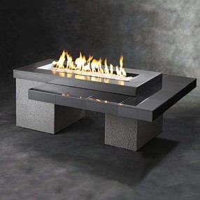 Outdoor Greatroom Company Uptown Black Fire Pit Table W/Midnight Mist Top - Lit