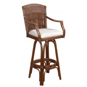 Hospitality Rattan Home Polynesian Indoor Swivel Bamboo & Rattan 30" Barstool in Antique Finish