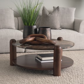 Mercana Jovia Brown Mango Wood With Cappuccino Marble Round Coffee Table 4