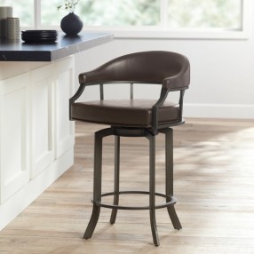 Armen Living Pharaoh Swivel Auburn Bay And Brown Faux Leather Bar Stool 