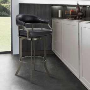Pharaoh Swivel Mineral Finish and Black Faux Leather Bar Stool