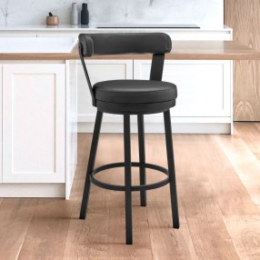 Armen Living Kobe Counter Height Swivel Bar Stool in Black Finish and Black Faux Leather