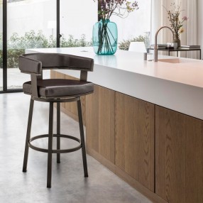 Armen Living Cohen Counter Height Swivel Bar Stool In Java Brown Finish And Chocolate Faux Leather