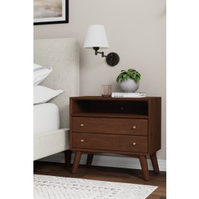 Alpine Furniture Flynn Large Nightstand, Walnut - Lifestyle