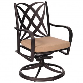Woodard Apollo Swivel Rocker Dining Arm Chair with Cushion Option - Angled