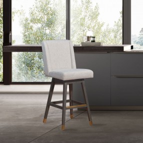 Armen Living Stancoste Swivel Counter Stool in Gray Oak Wood Finish with Taupe Fabric
