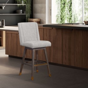 Armen Living Stancoste Swivel in Grey Oak Wood Finish with Mocha Fabric