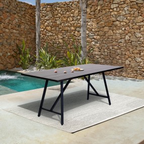 Armen Living Koala Outdoor Patio Dark Eucalyptus Wood and Metal Rectangle Dining Table