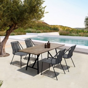 Armen Living Koala And Clip 5 Piece Dining Set In Eucalyptus Wood And Metal With Rope