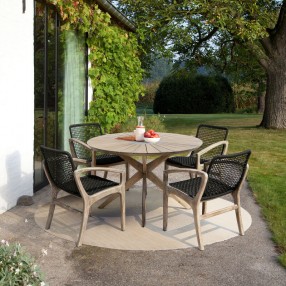 Armen Living Brighton Outdoor Patio Dining Chair in Light Eucalyptus Wood and Charcoal Rope