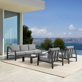 Armen Living Mongo 4 Piece Outdoor Patio Furniture Set in Black Aluminum with Cushions