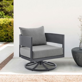 Armen Living Argiope Outdoor Patio Swivel Rocking Chair in Grey Aluminum with Cushions
