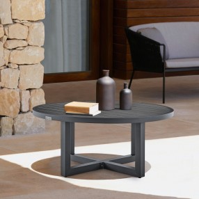 Armen Living Argiope Outdoor Patio Round Coffee Table in Gray Aluminum