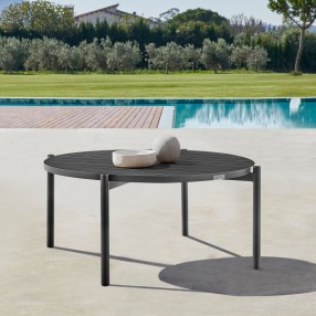 Armen Living Tiffany Outdoor Patio Ruond Coffee Table in Black Aluminum