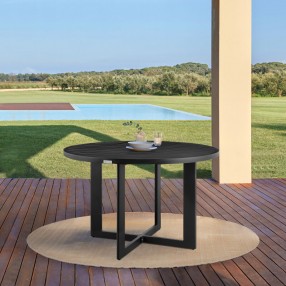 Armen Living Grand Outdoor Patio Round Dining Table in Aluminum