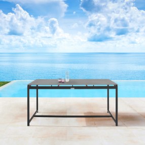 Armen Living Royal Black Aluminum and Teak Outdoor Dining Table with Stone Top