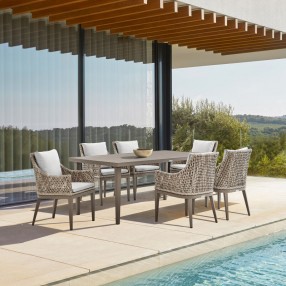 Armen Living Silvana 7 Piece Gray Aluminum Outdoor Dining Set with Gray Fabric