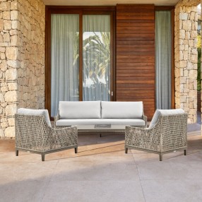 Armen Living Silvana 4 Piece Outdoor Gray Fabric and Wicker Conversation Set