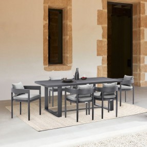 Armen Living Argiope Outdoor Patio 7-Piece Dining Table Set In Aluminum With Grey Cushions